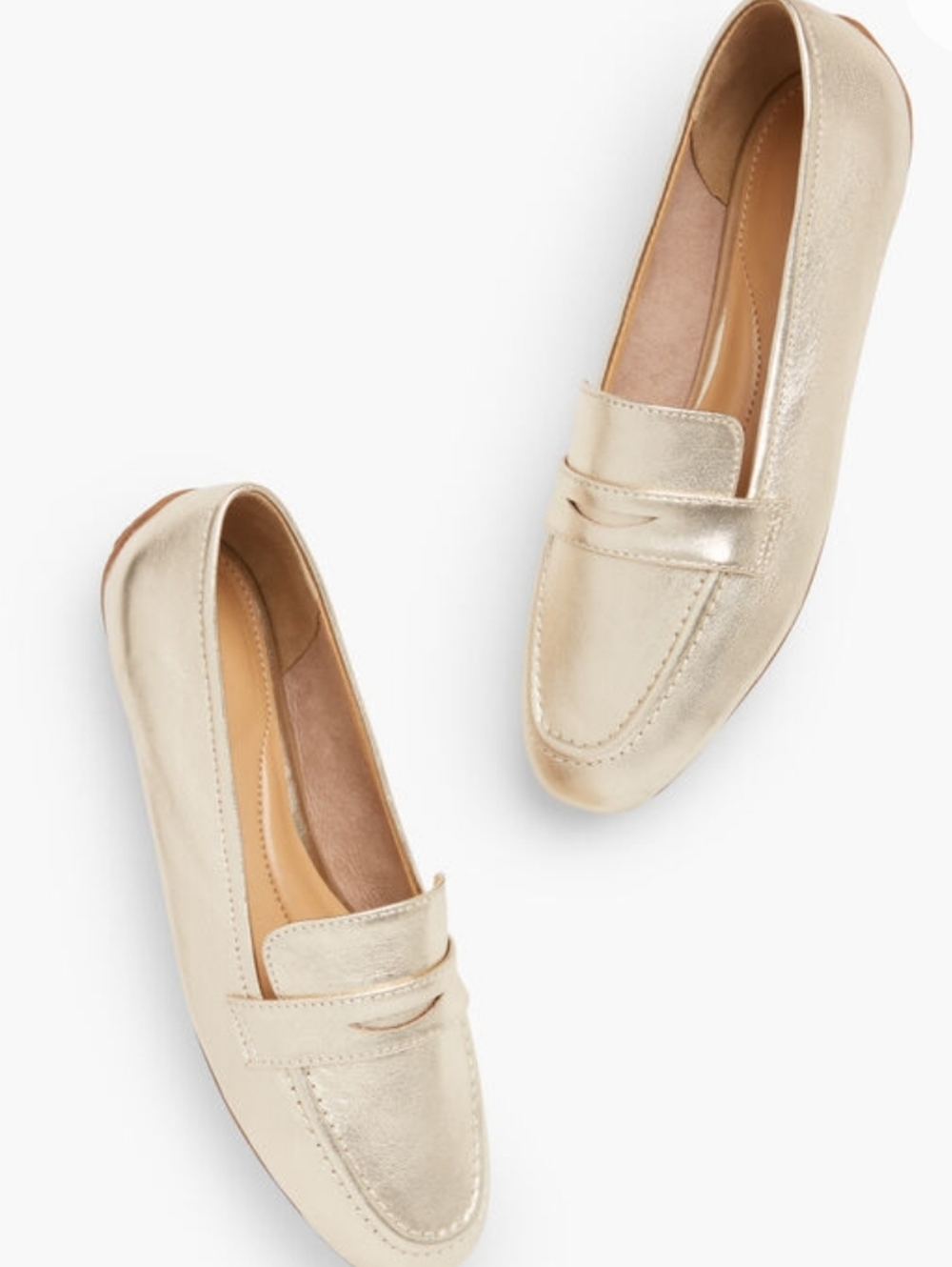 Talbots Metallic Champagne Leather Penny Loafers